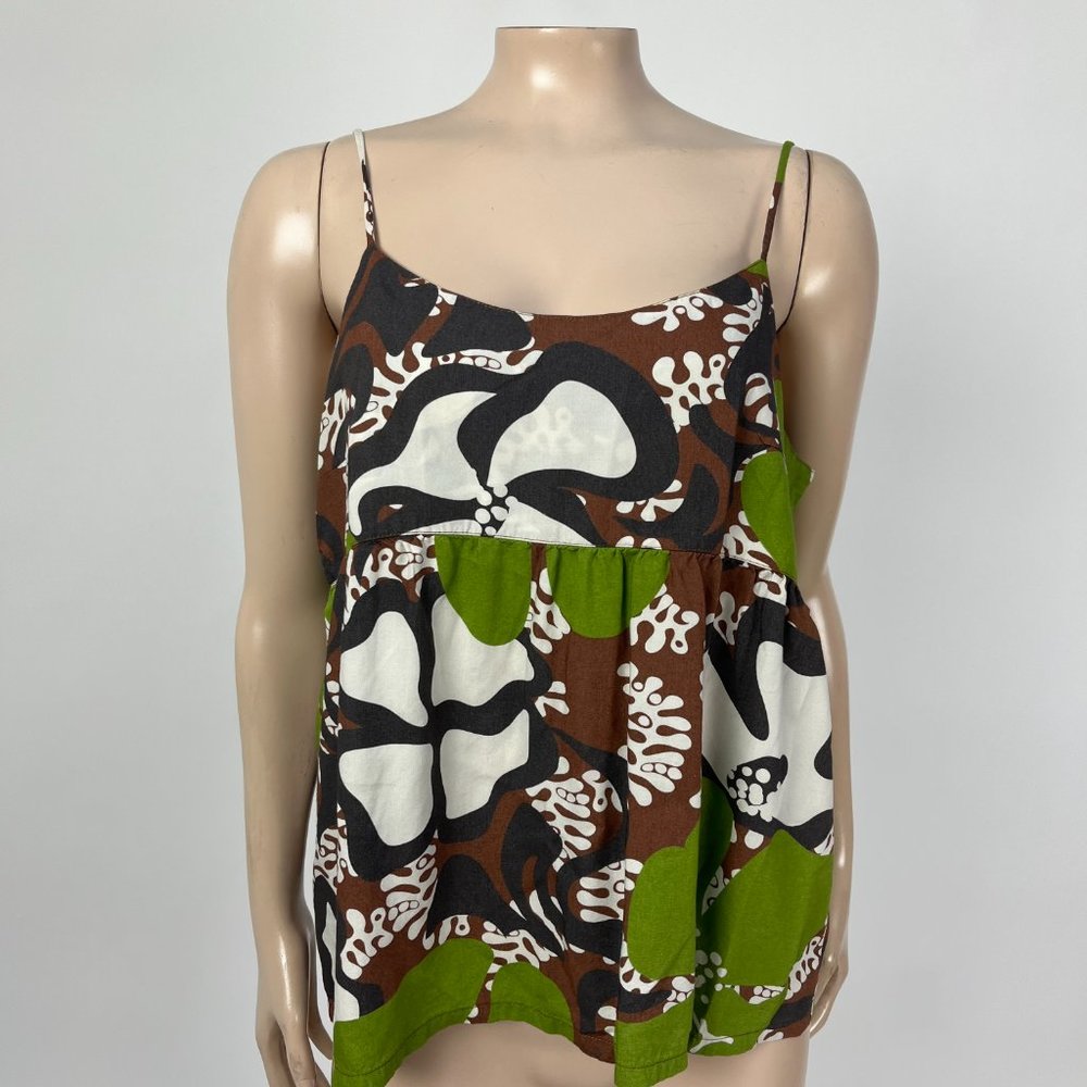 MANUHEALII Women's Tank top Medium Rayon Green White Hawaiian Floral Print C3-4